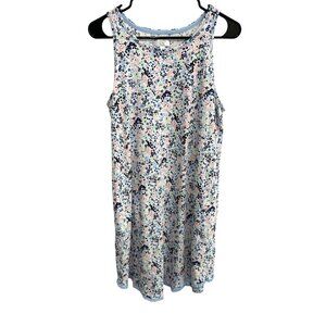 Crown & Ivy Womens Floral Sleeveless Shift Dress Sz L Blue Pink Cotton Blend